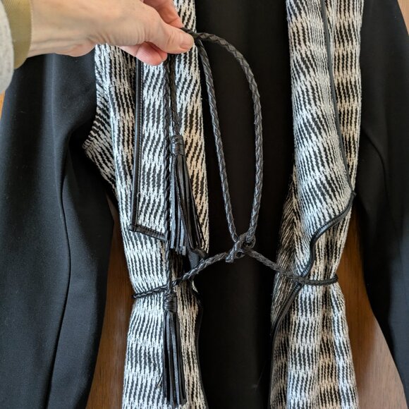 BYLYSE - Black & White - Leather-Belted Jacket - Picture 2 of 8